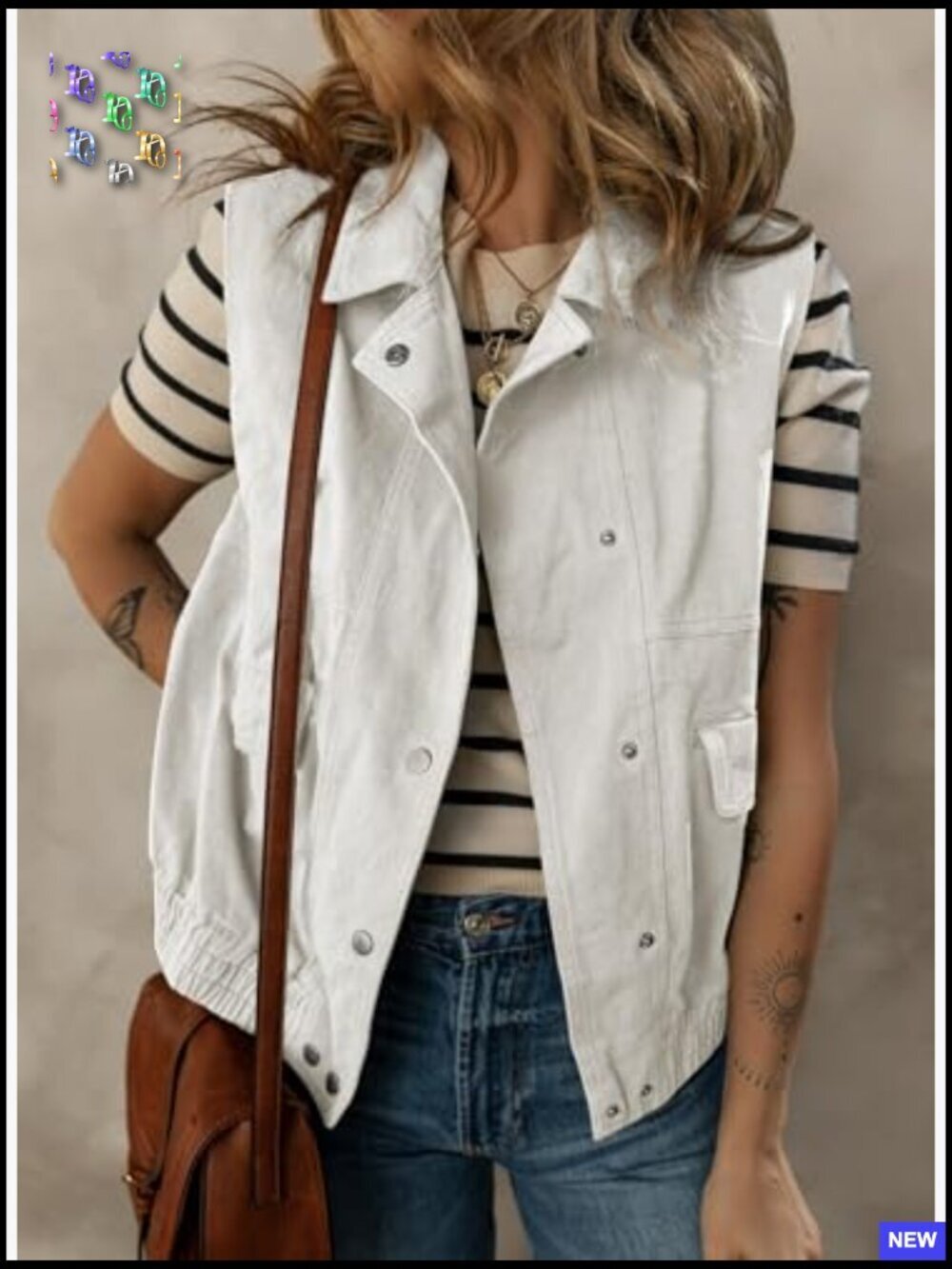 Sleeveless Cargo Vest Button-Down Lapel Collar Elastic Hem Boxy Style - Picture 3 of 7